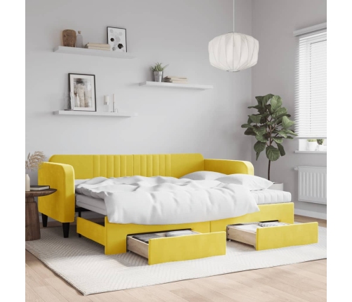 Sofá cama nido con cajones terciopelo amarillo 90x200 cm