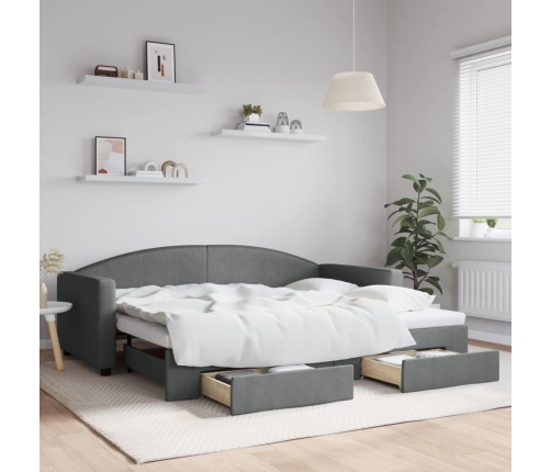 Sofá cama nido con cajones tela gris oscuro 90x200 cm