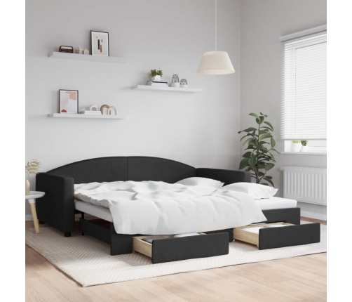 Sofá cama nido con cajones tela negro 100x200 cm