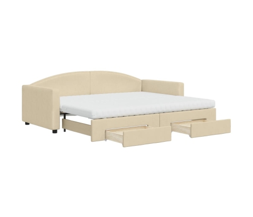 Sofá cama nido con cajones tela color crema 90x200 cm