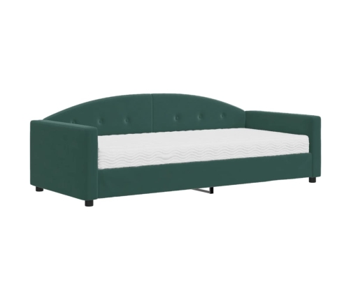 Sofá cama con colchón terciopelo verde oscuro 90x200 cm