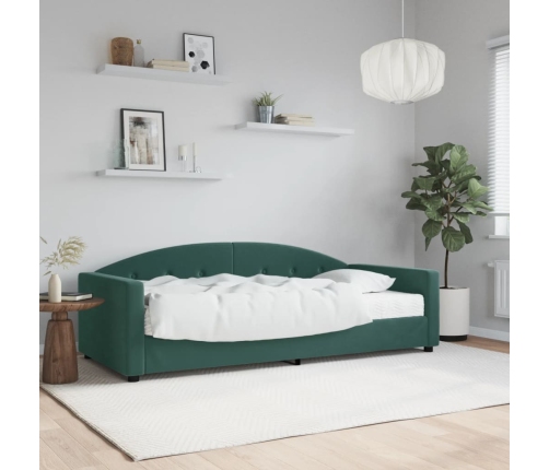 Sofá cama con colchón terciopelo verde oscuro 90x200 cm