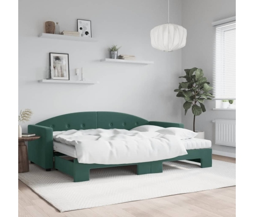 Sofá cama nido con colchón terciopelo verde oscuro 80x200 cm