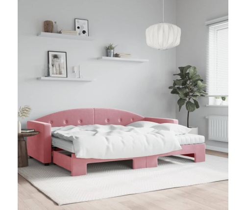 Sofá cama nido con colchón terciopelo rosa 80x200 cm