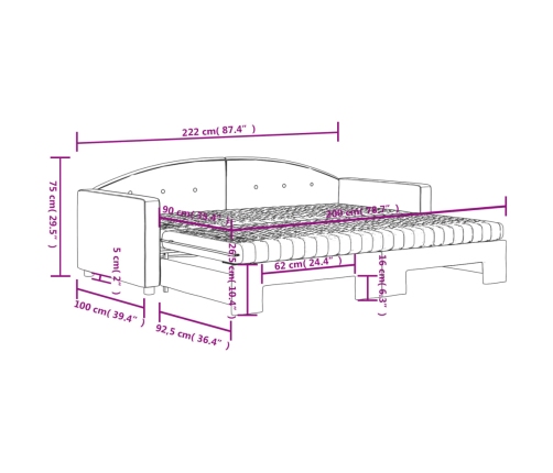 vidaXL Sofá cama nido con colchón terciopelo negro 90x200 cm