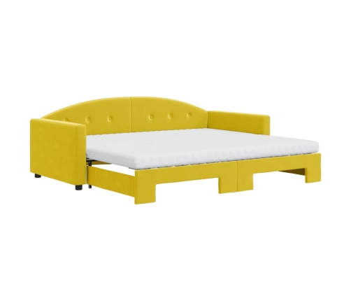 Sofá cama nido con colchón terciopelo amarillo 90x200 cm