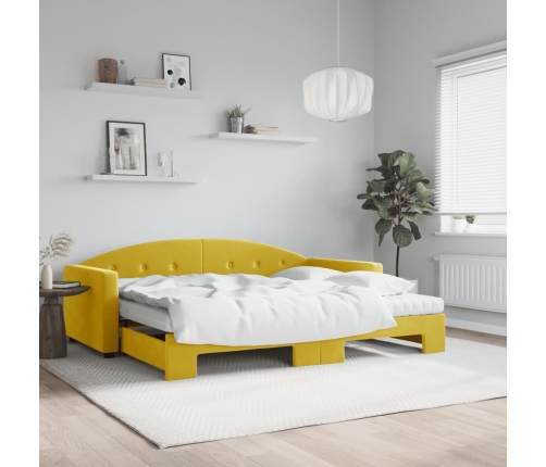 Sofá cama nido con colchón terciopelo amarillo 90x200 cm