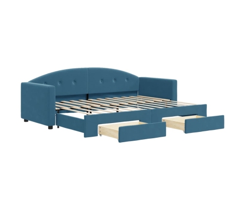 Sofá cama nido con cajones terciopelo azul 80x200 cm