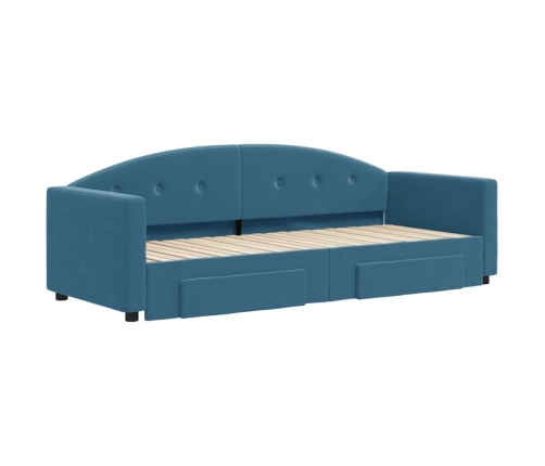 Sofá cama nido con cajones terciopelo azul 80x200 cm