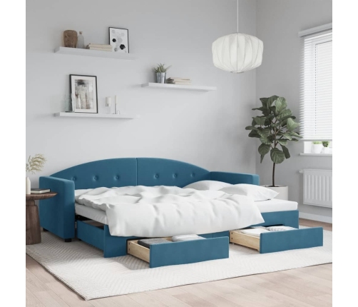 Sofá cama nido con cajones terciopelo azul 80x200 cm