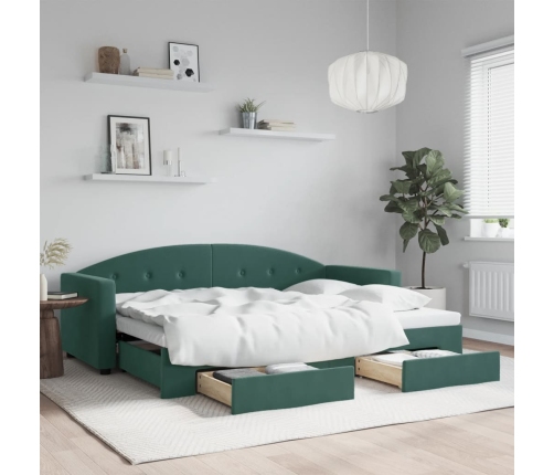 Sofá cama nido con cajones terciopelo verde oscuro 80x200 cm