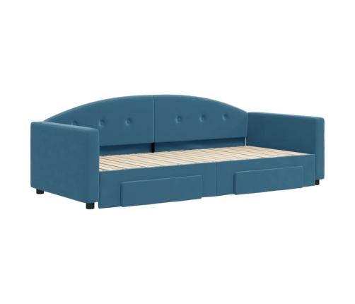 Sofá cama nido con cajones terciopelo azul 90x200 cm