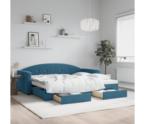 Sofá cama nido con cajones terciopelo azul 90x200 cm