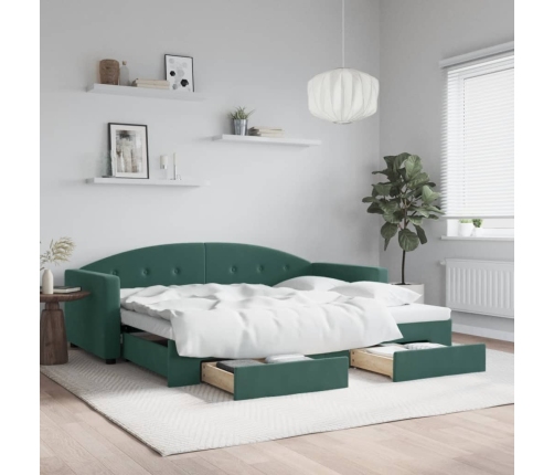 Sofá cama nido con cajones terciopelo verde oscuro 90x200 cm