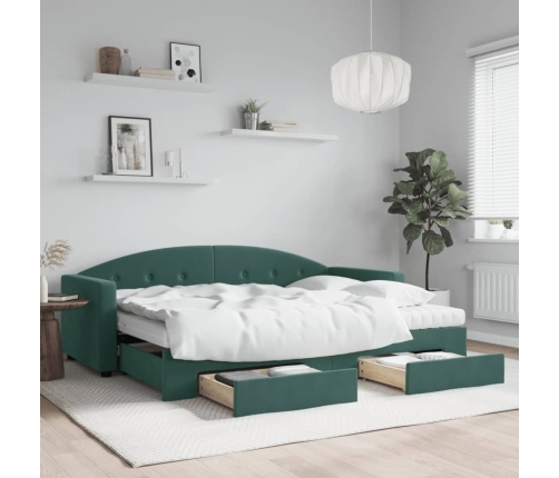 Sofá cama nido con cajones terciopelo verde oscuro 80x200 cm