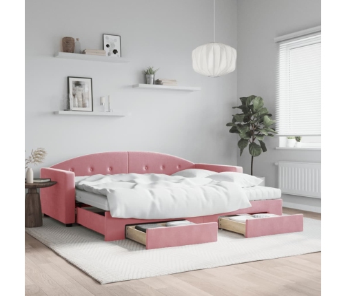 Sofá cama nido con cajones terciopelo rosa 90x200 cm