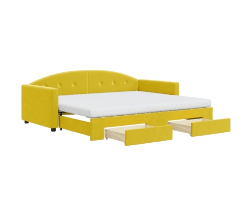 Sofá cama nido con cajones terciopelo amarillo 90x200 cm