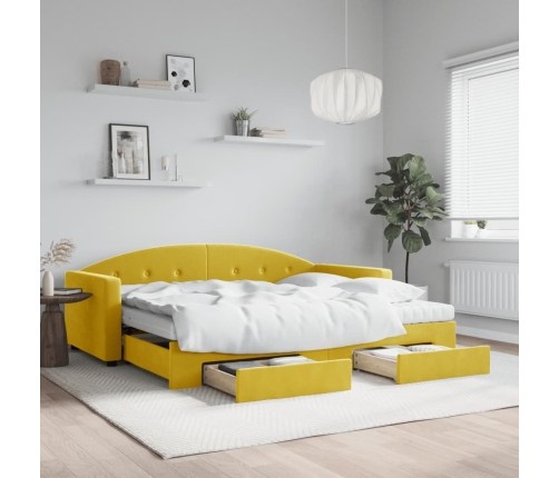 Sofá cama nido con cajones terciopelo amarillo 90x200 cm