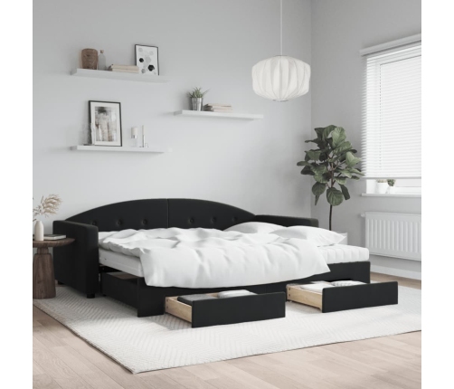 vidaXL Sofá cama nido con cajones terciopelo negro 90x190 cm