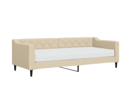 Sofá cama con colchón tela crema 80x200 cm