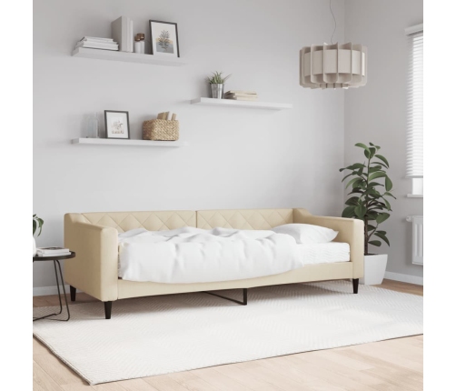 Sofá cama con colchón tela crema 80x200 cm
