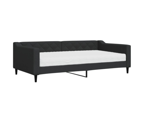 Sofá cama con colchón tela negro 100x200 cm