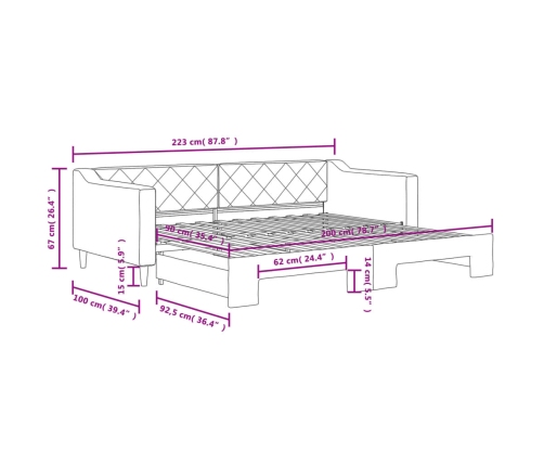 vidaXL Sofá cama nido tela gris claro 90x200 cm