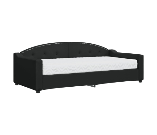Sofá cama con colchón tela negro 90x200 cm