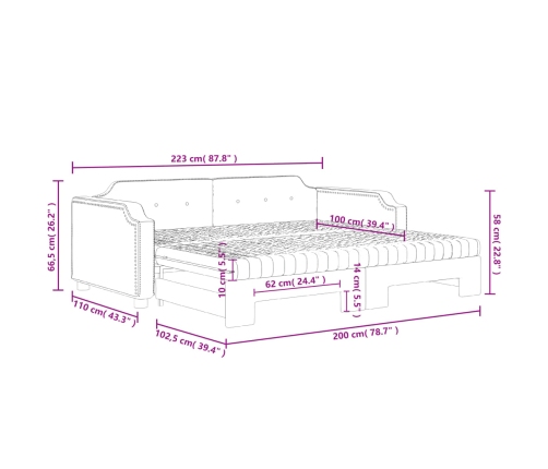 vidaXL Sofá cama nido con colchón tela negro 100x200 cm