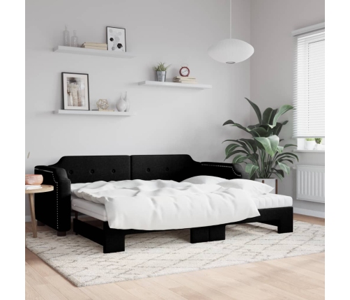 vidaXL Sofá cama nido con colchón tela negro 100x200 cm