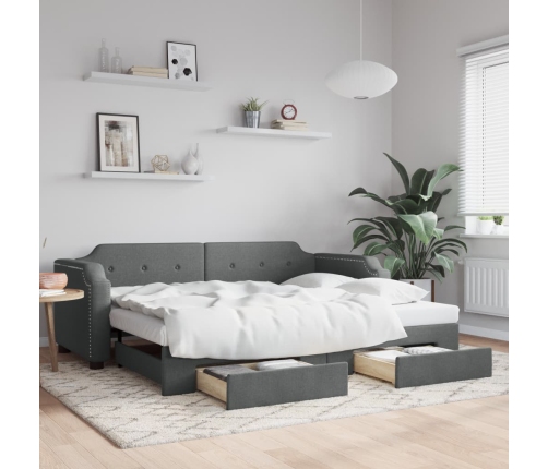 vidaXL Sofá cama nido con cajones tela gris oscuro 90x200 cm