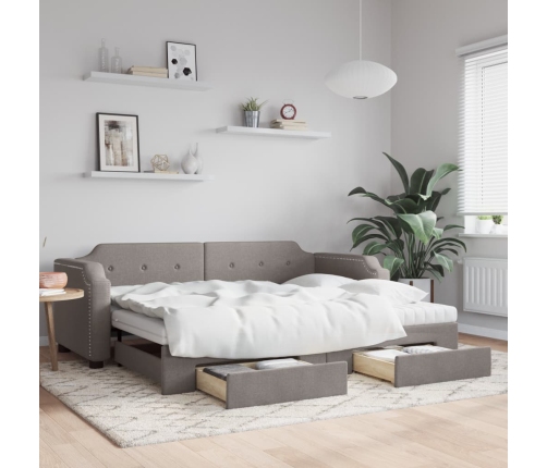 Sofá cama nido con cajones tela gris taupe 80x200 cm