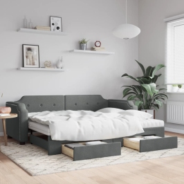 Sofá cama nido con cajones tela gris oscuro 90x190 cm