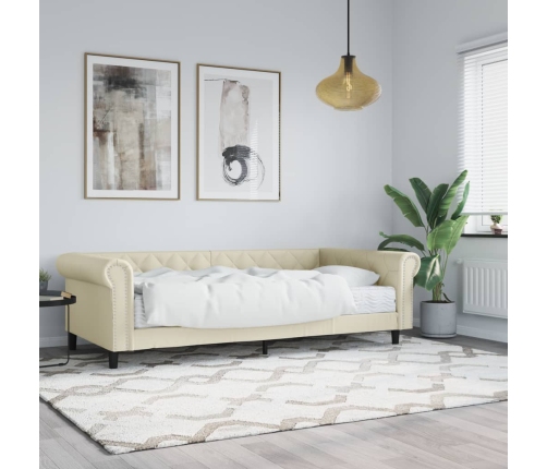 Sofá cama con colchón cuero sintético crema 90x200 cm