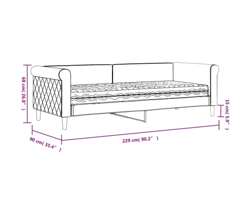 Sofá cama con colchón terciopelo gris claro 80x200 cm