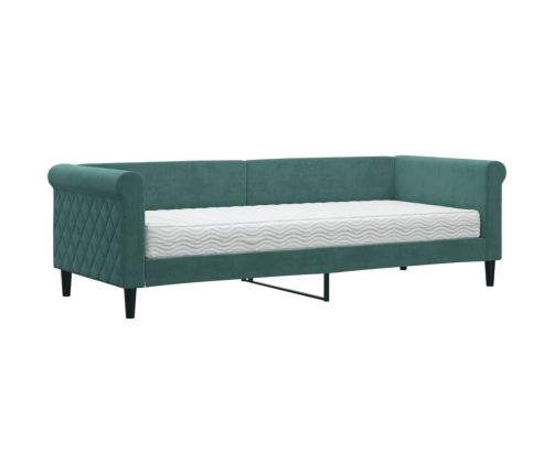 Sofá cama con colchón terciopelo verde oscuro 80x200 cm