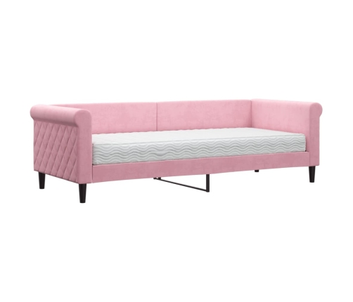 Sofá cama con colchón terciopelo rosa 80x200 cm