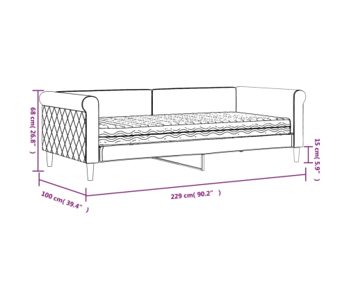 Sofá cama con colchón terciopelo gris claro 90x200 cm