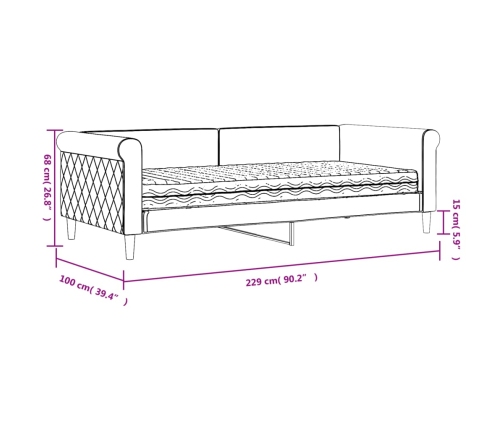 Sofá cama con colchón terciopelo verde oscuro 90x200 cm