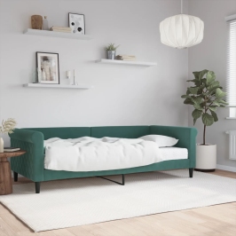 Sofá cama con colchón terciopelo verde oscuro 90x200 cm