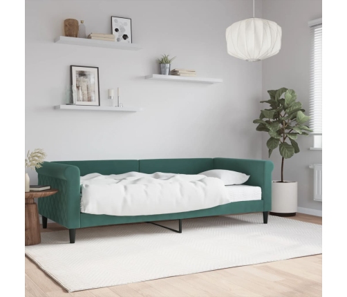 Sofá cama con colchón terciopelo verde oscuro 90x200 cm