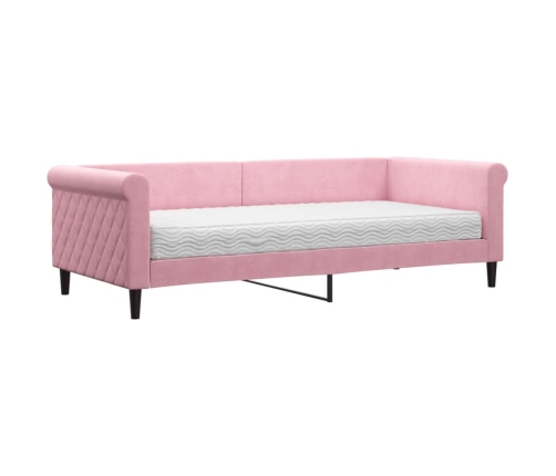 Sofá cama con colchón terciopelo rosa 90x200 cm