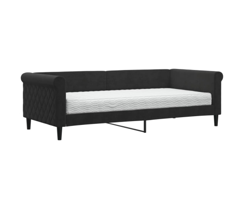 Sofá cama con colchón terciopelo negro 90x200 cm