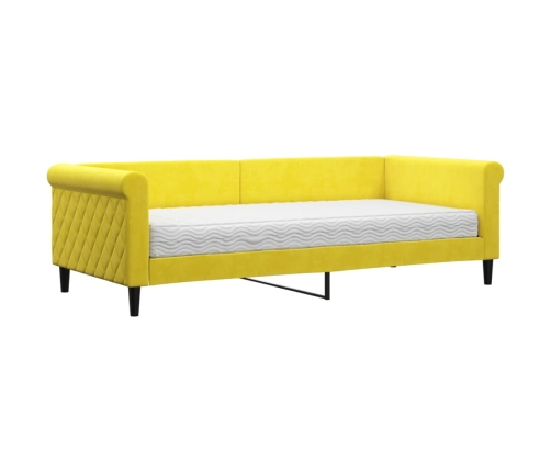 Sofá cama con colchón terciopelo amarillo 90x200 cm