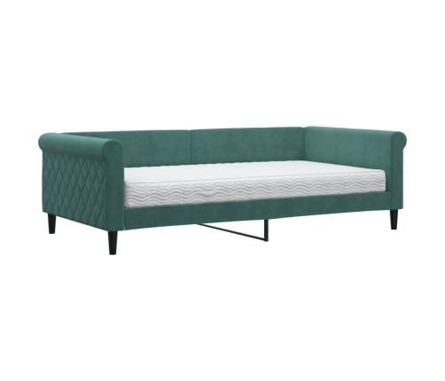 Sofá cama con colchón terciopelo verde oscuro 100x200 cm