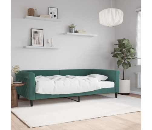 Sofá cama con colchón terciopelo verde oscuro 100x200 cm