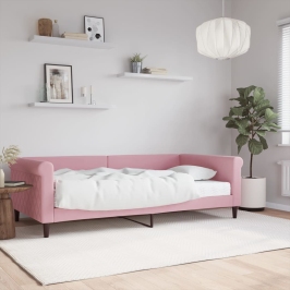 Sofá cama con colchón terciopelo rosa 100x200 cm