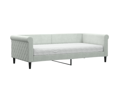 vidaXL Sofá cama con colchón terciopelo gris claro 90x190 cm