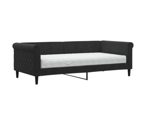 Sofá cama con colchón terciopelo negro 90x190 cm