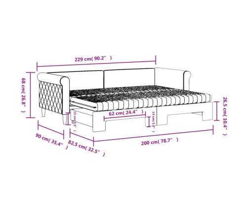 Sofá cama nido con colchón terciopelo rosa 80x200 cm